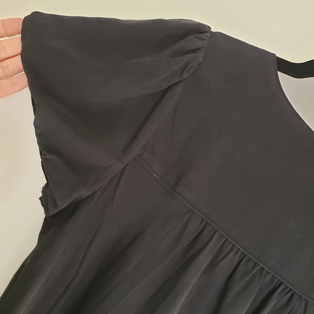Silk Babydoll Mini Dress with Square Neck & Rose Detail - Picture 5 of 8
